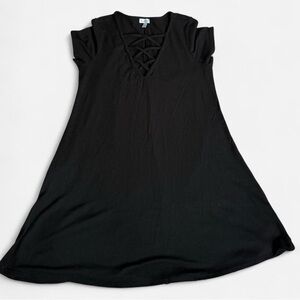 Black dress with cut-out V neck detail